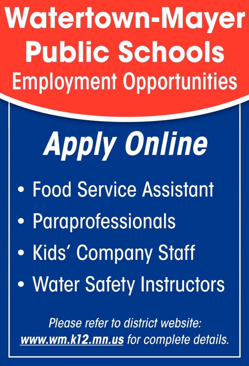 Food Service Assistant, Paraprofessionals, Kid's Company Staff, Water Safety Instructors