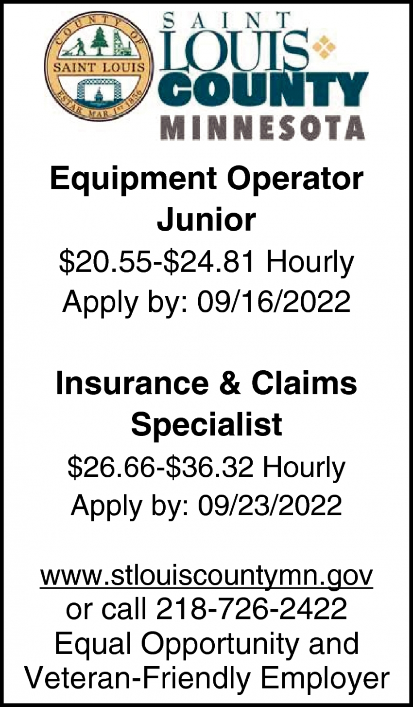 Equipment Operator Junior,  Insurance & Claims Specialist