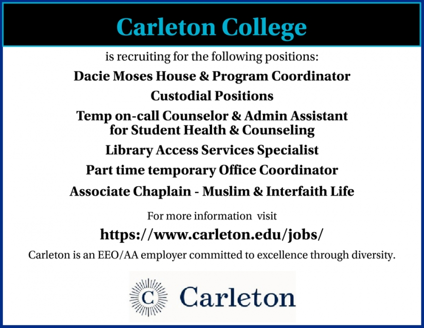 Dacie Moses House & Program Coordinator, Custodial Positions, Temp On-Call Counselor & Admin Assistant for Student Health & Counseling, Library Access Services Specialist, Part Time Temporary Office Coordinator, Associate Chaplain