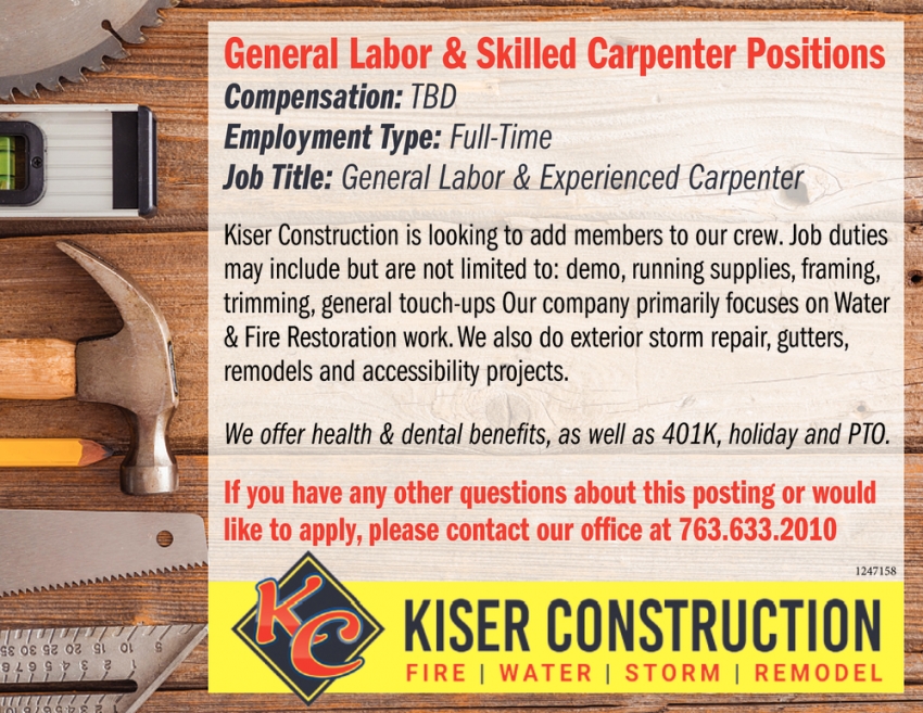 General Labor & Skilled Carpenter Positions