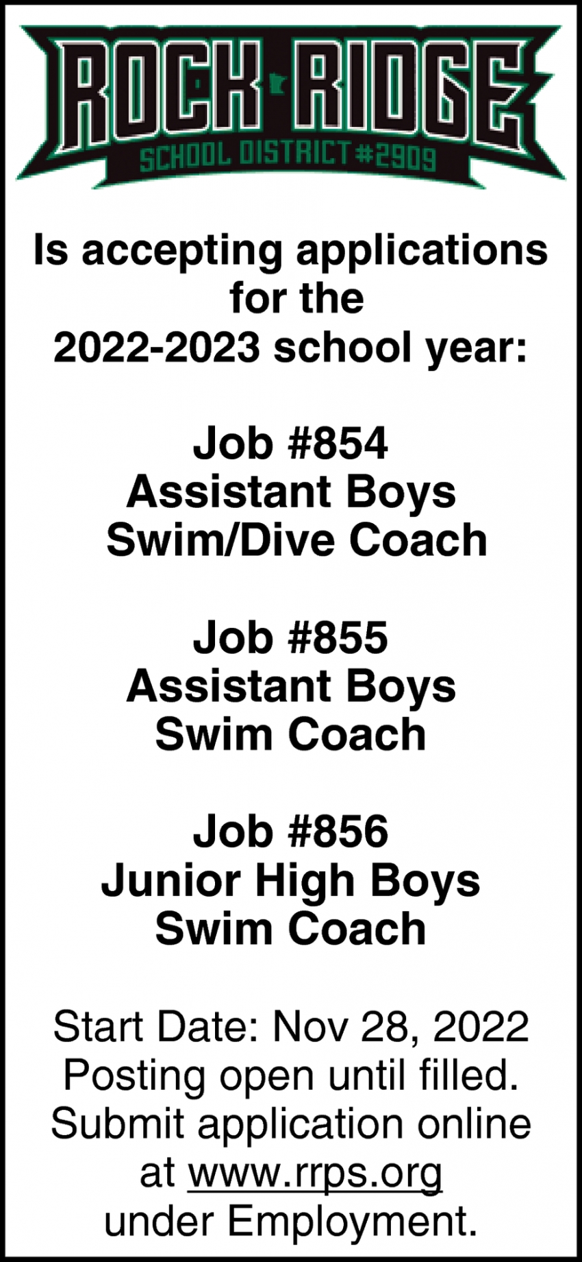 Assistant Boys Swim/Dive Coach, Assistant Boys Swim Coach, Boys Swim Coach