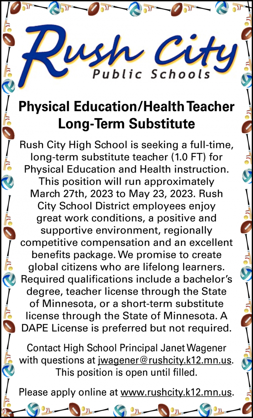 Physical Education/Health Teacher Long Term Substitute
