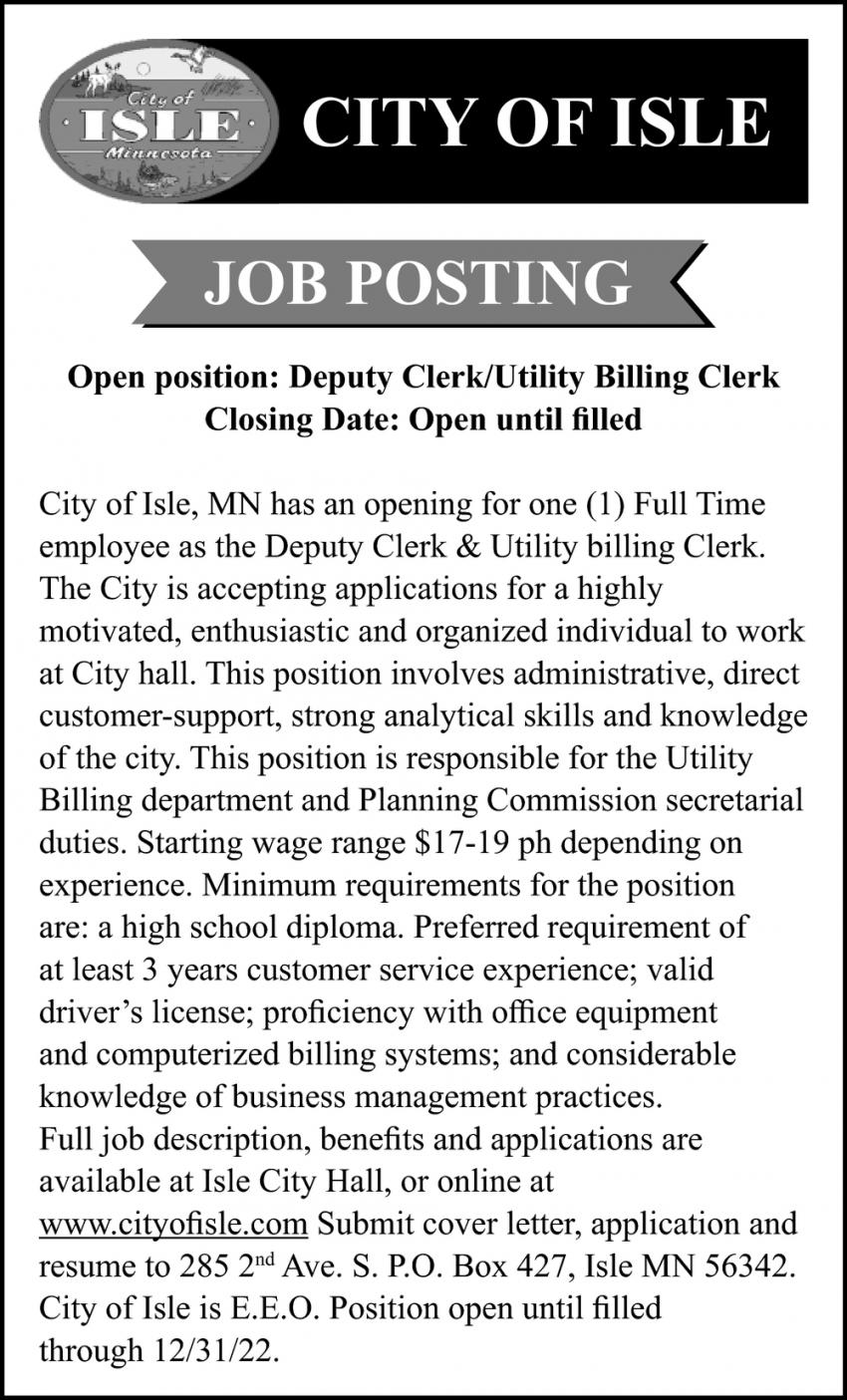 Deputy Clerk/Utility Billing Clerk