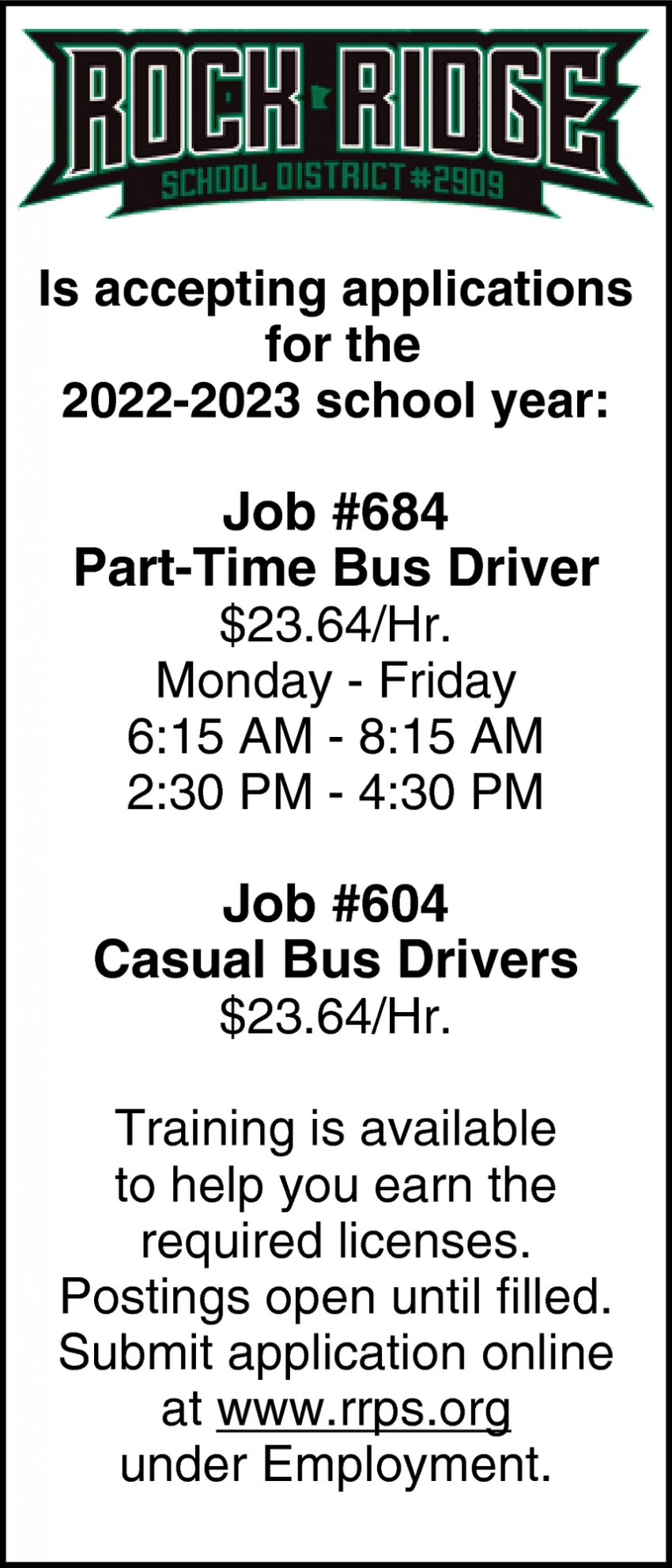 Part-Time Bus Driver, Casual Bus Driver