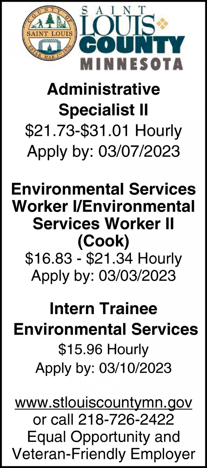 Administrative Specialist, Environmental Services Worker