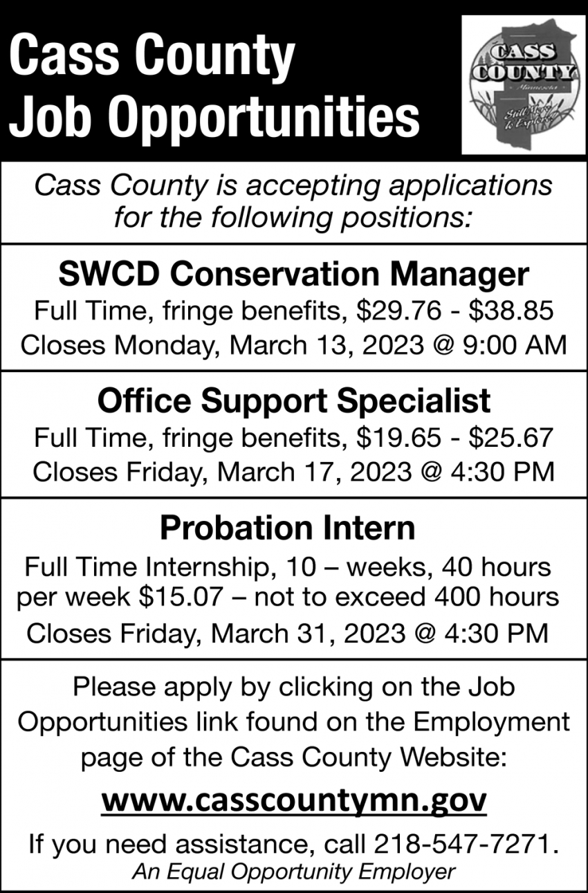 SWCD Conservation Manager, Office Support Specialist, Probation Intern