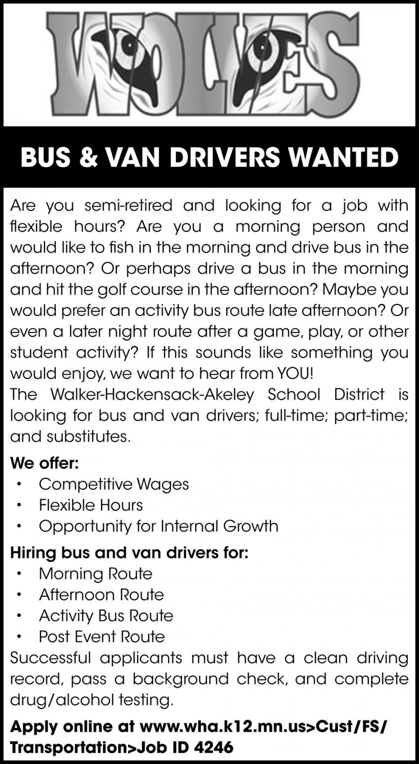 Bus & Van Drivers Wanted