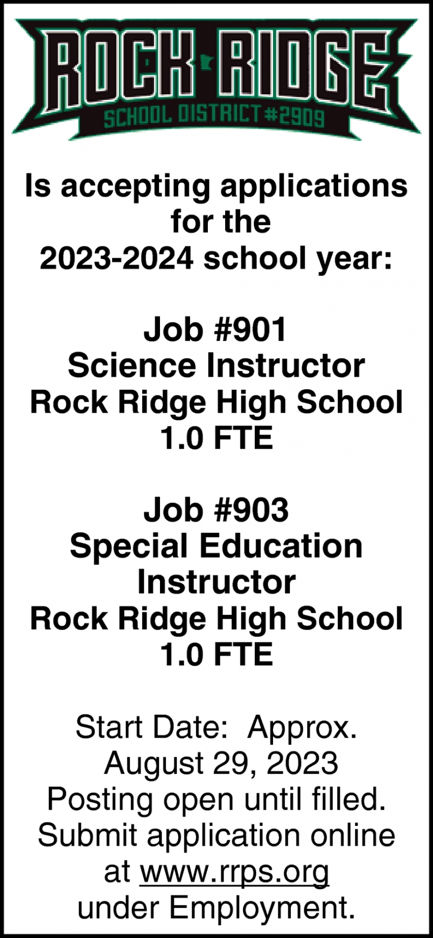 Science Instructor, Special Education Instructor