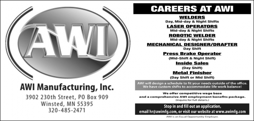 Welders - Laser Operators - Robotic Welder - Mechanical Designer - Press Brake Operator - Inside Sales