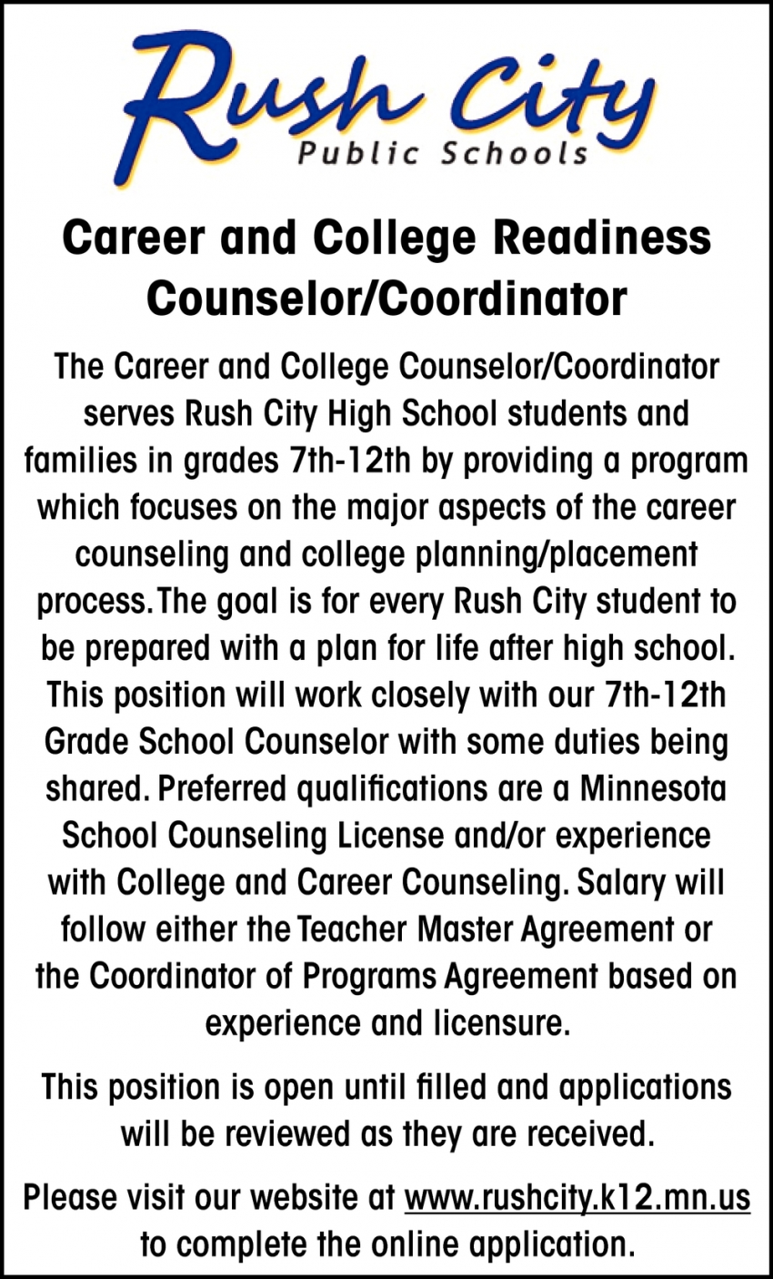 Career and College Readiness Counselor/Coordinator