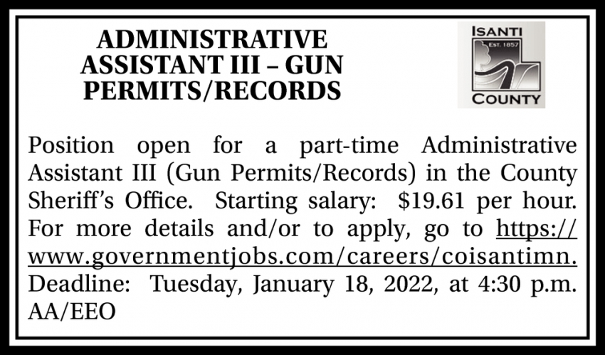 Administrative Assistant III - Gun Permits / Records