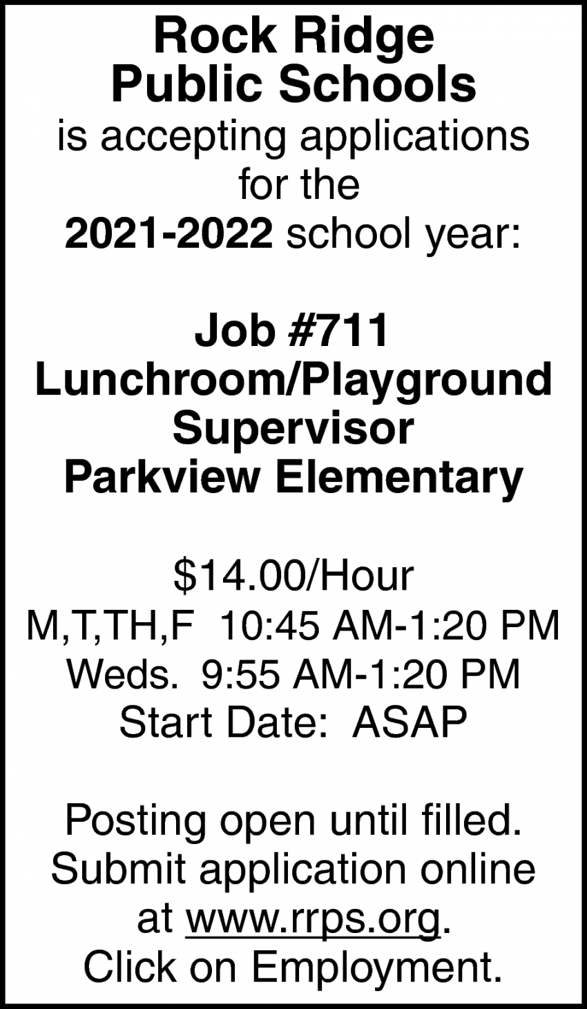 Lunchroom/Playground Supervisor - Parkview Elementary