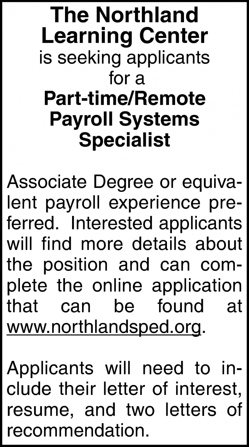Part-Time/Remote Payroll Systems Specialist