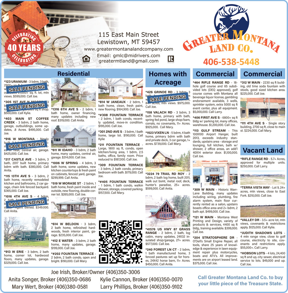 Homes with Acreage, Greater MT Land Company, Lewistown, MT