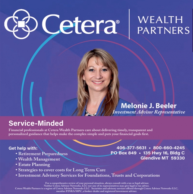 Investment Advisor Representative, Melonie J Beeler - Cetera, Glendive, MT