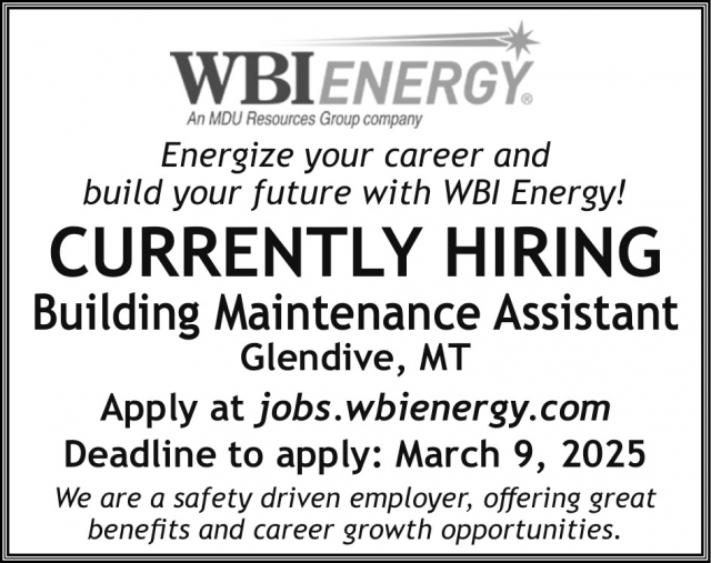 Building Maintenance Assistant, WBI Energy, Bismarck, ND