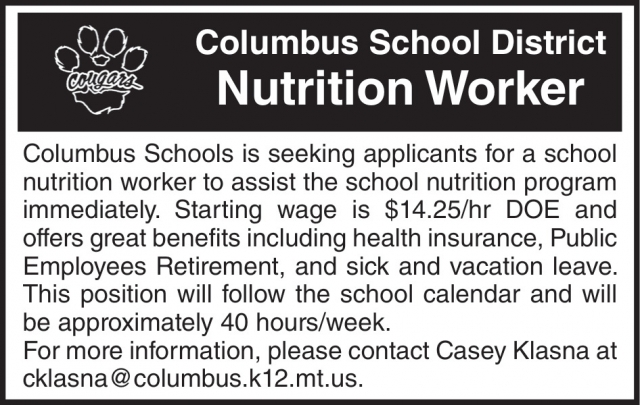 Nutrition Worker, Columbus School District - Casey Klasna