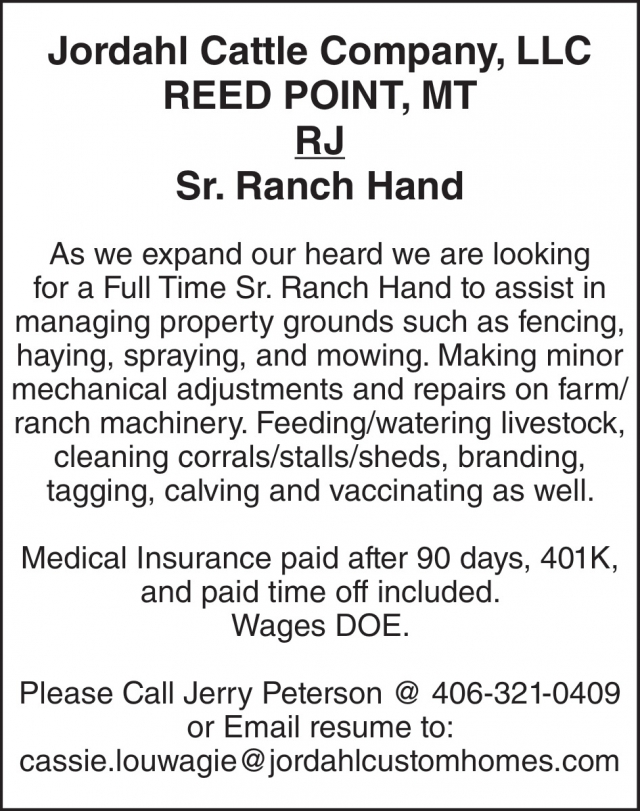 Ranch Hand, Jordahl Cattle Company, LLC, Reed Point, MT