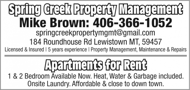 Business Directory, Spring Creek Property Management, Lewistown, MT