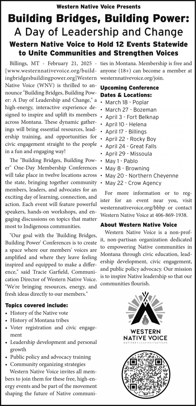 Upcoming Conferences, Western Native Voice, Billings, MT