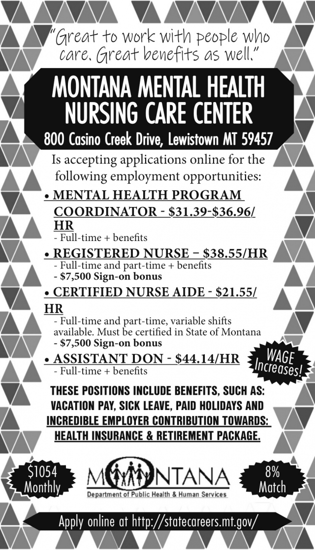 Mental Health Program Coodinator, Montana Mental Health Nursing Care Center, Lewistown, MT