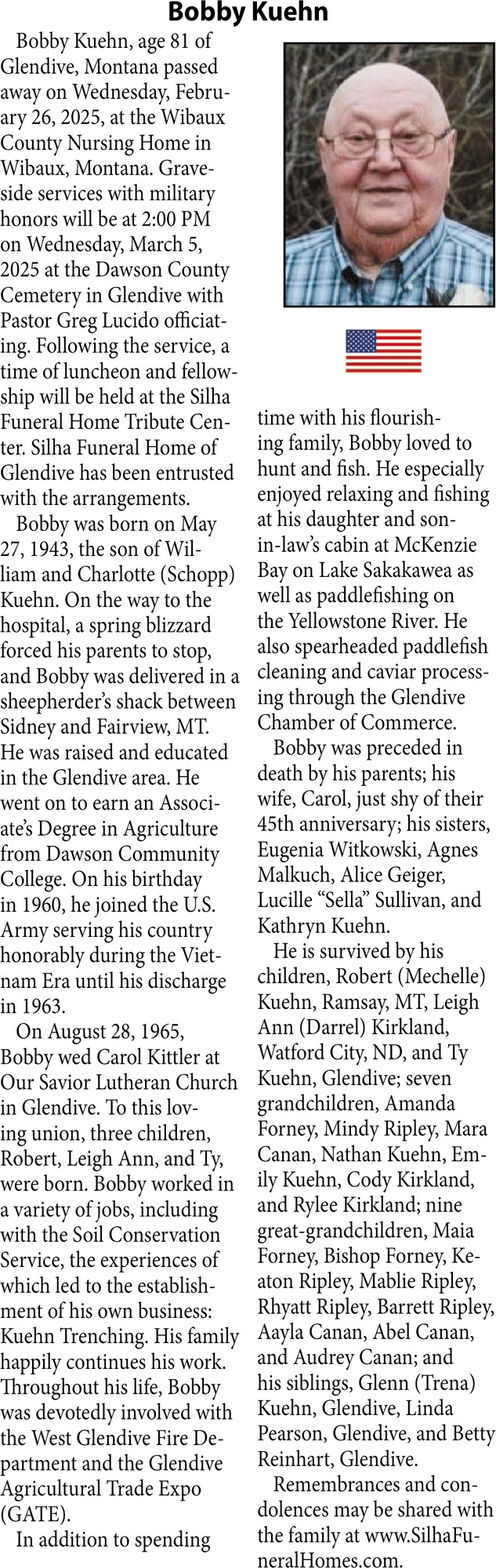 Bobby Kuehn, Obituaries, Glendive, MT