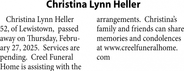 Christina Lynn Heller, Obituaries, Glendive, MT