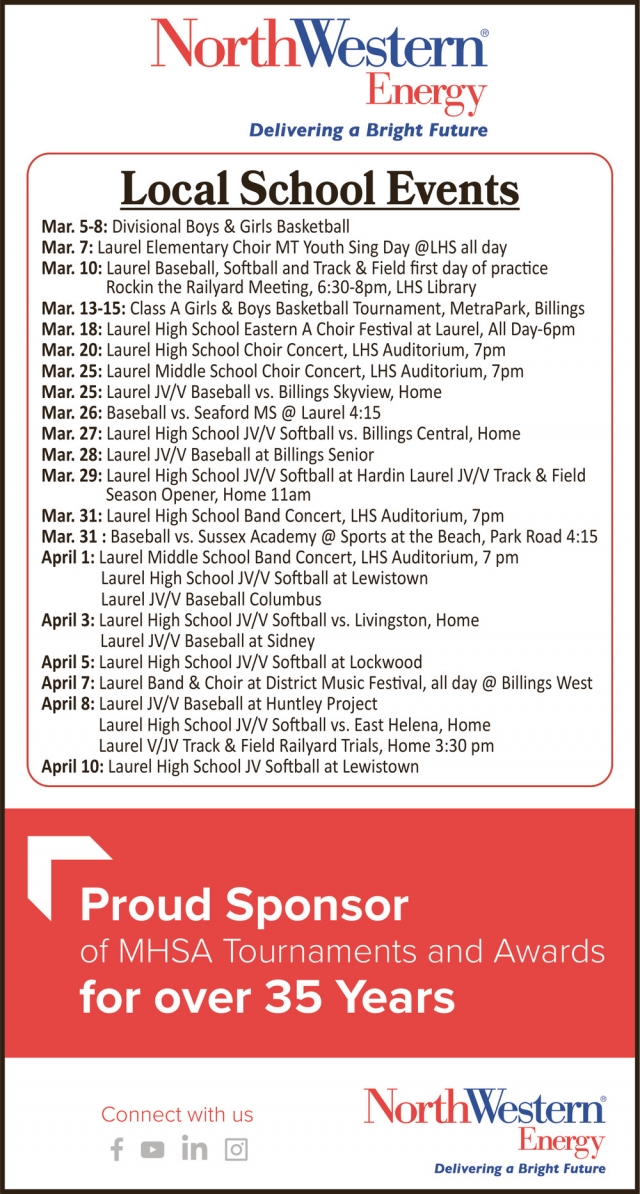 Local School Events, NorthWestern Energy, Billings, MT