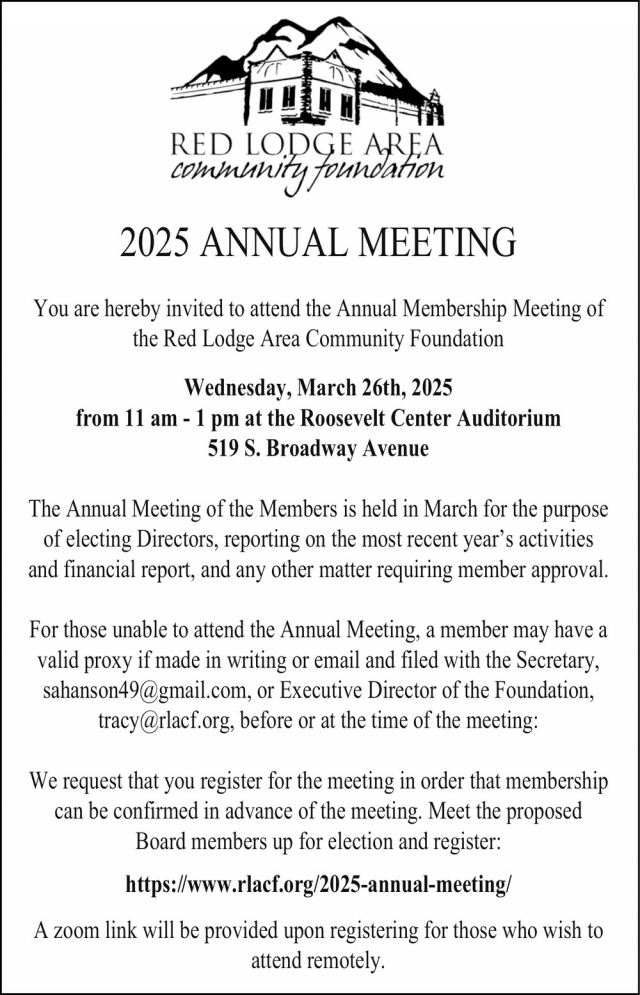 2025 Annual Meeting, Red Lodge Area Community Foundation, Red Lodge, MT