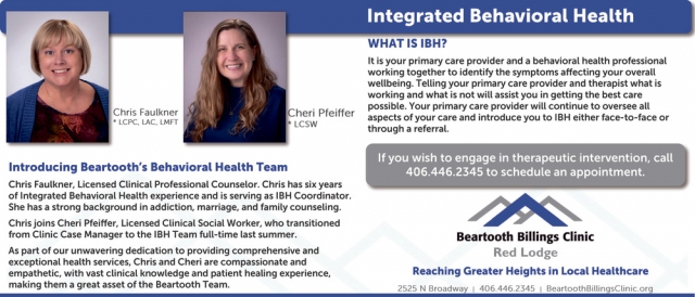 Integrated Behavioral Health, Beartooth Billings Clinic, Red Lodge, MT