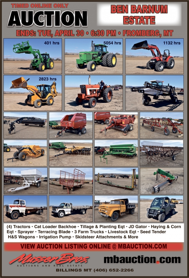 Timed Online Only Auction, Musser Bros Auctions and Real Estate, Billings, MT