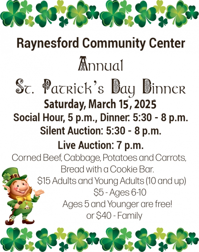 Annual St. Patrick's Day Dinner, Raynesford Community Center, Raynesford, MT