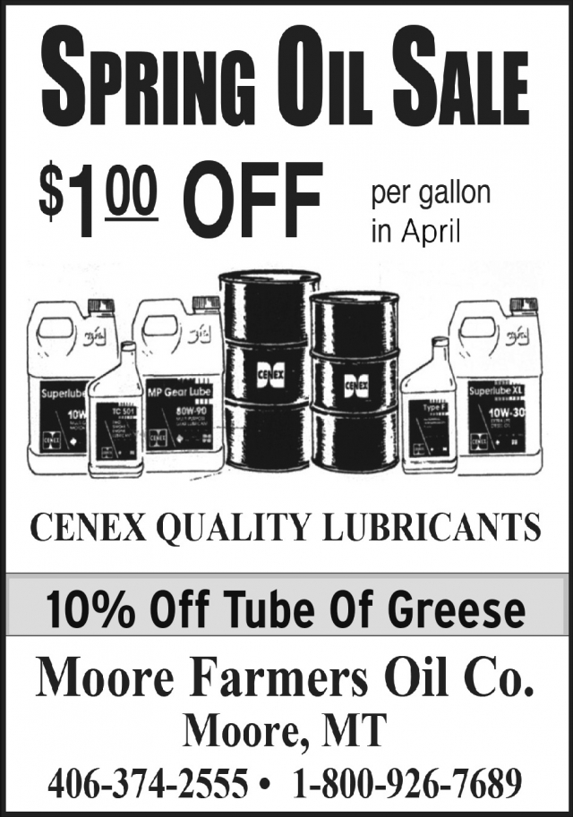 Spring Oil Sale, Moore Farmers Oil Co