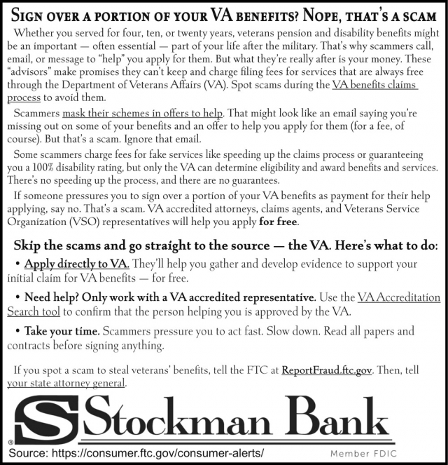 Sign Over a Portion of Your VA Benefits?, Stockman Bank