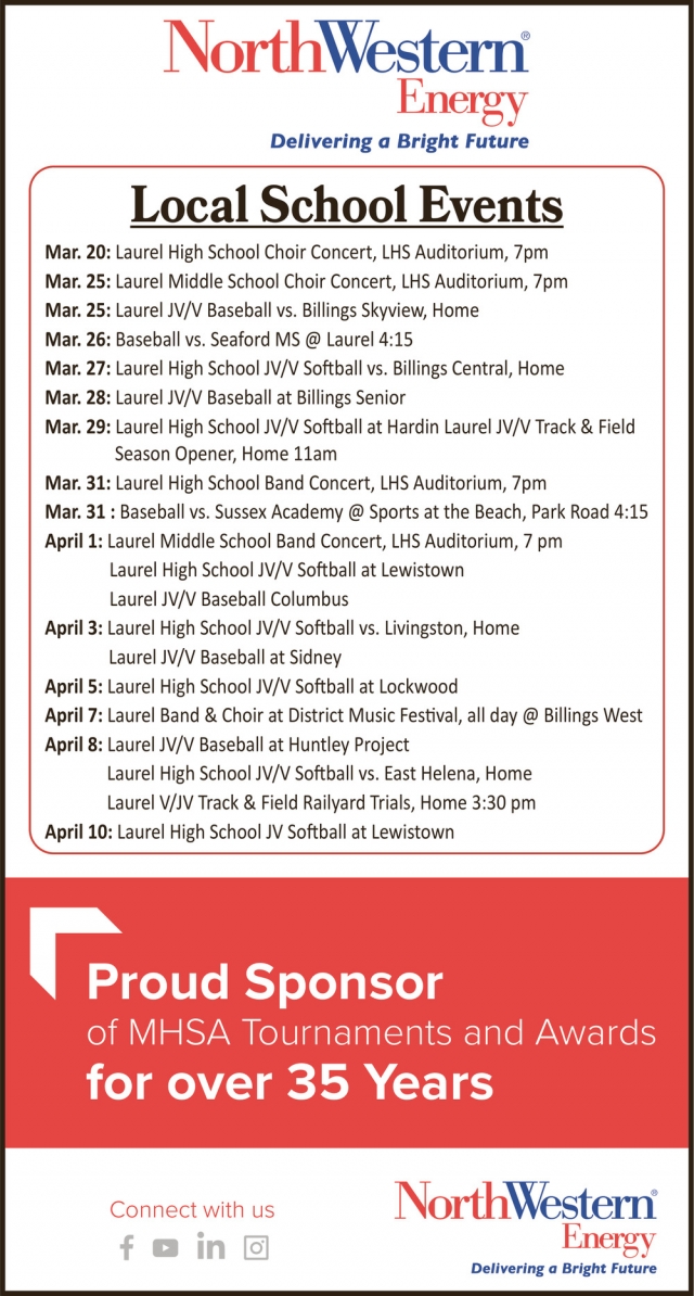 Local School Events, NorthWestern Energy, Billings, MT