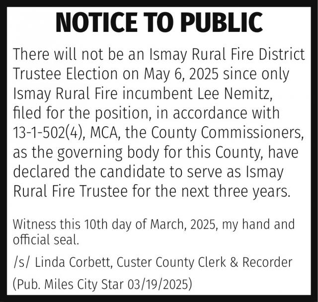 Notice to Public, Custer County