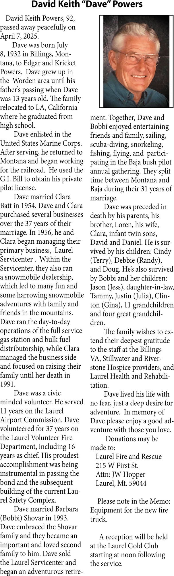 David Keith Powers, Obituaries, Glendive, MT