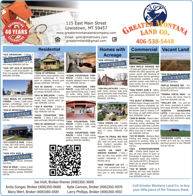 Residential Properties, Greater MT Land Company, Lewistown, MT