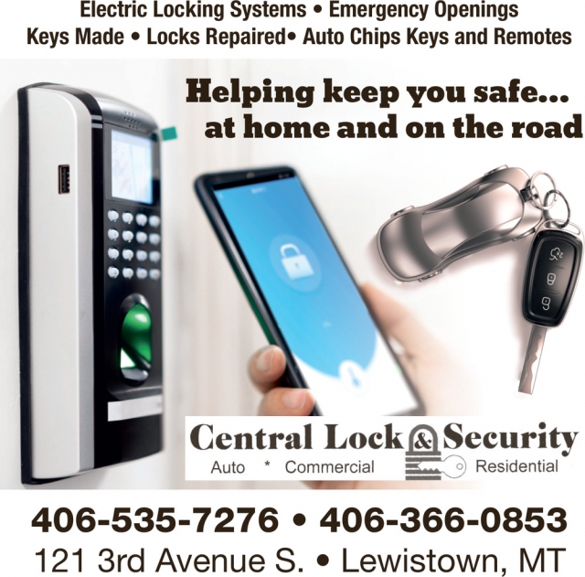 Certified Registered Locksmith, Central Lock & Security, Lewistown, MT