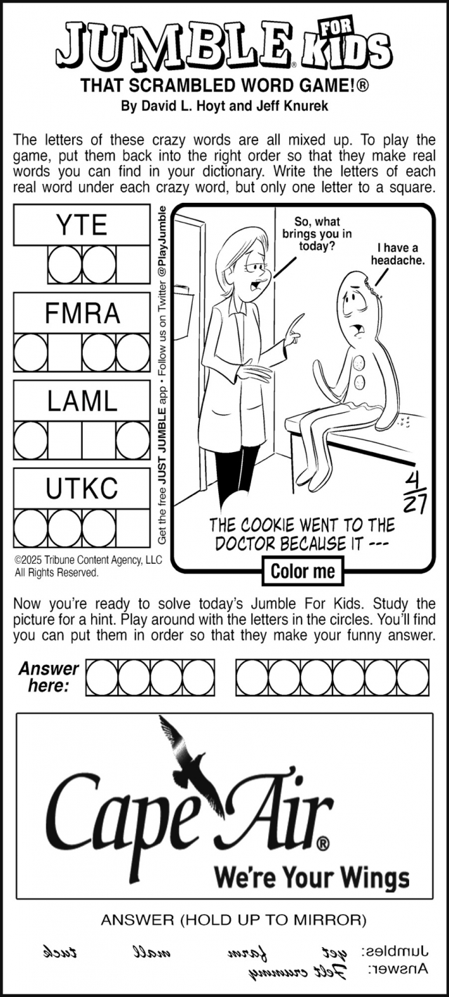 Jumble for Kids, Cape Air, Hyannis, MA