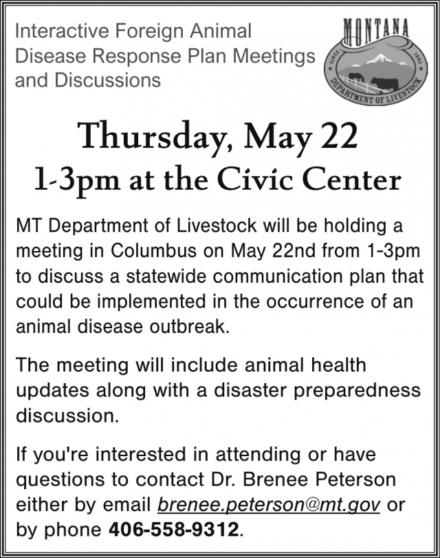 Interactive Foreign Animal Disease Response Plan Meetings and Discussions, Montana Department of Livestock
