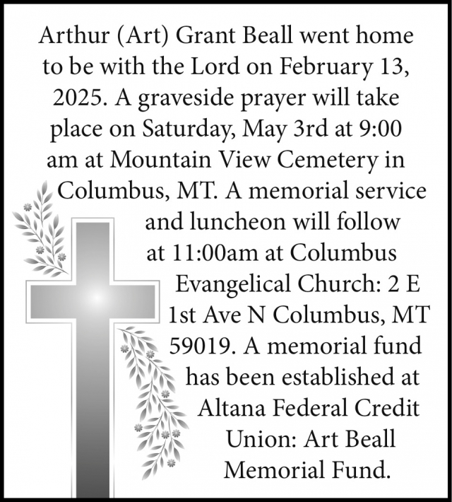 Arthur Grant Beall, Obituaries, Glendive, MT