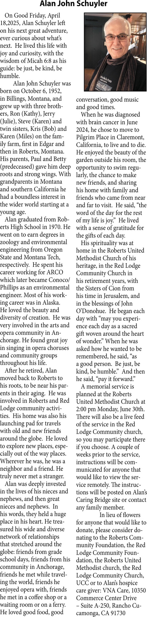 Alan John Schuyler, Obituaries, Glendive, MT