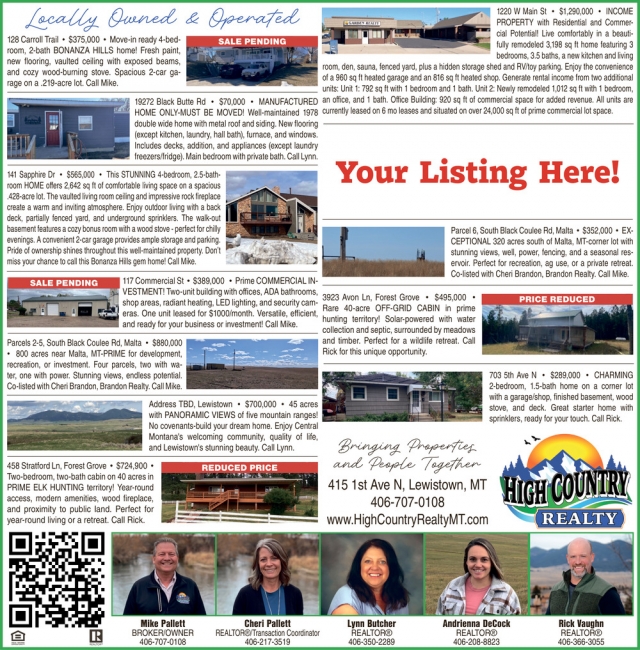 Locally Owned & Operated!, High Country Realty, Lewistown, MT