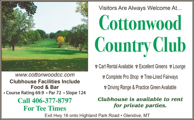 Cart Rental Available, Cottonwood Country Club, Glendive, MT
