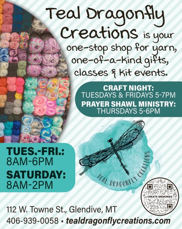 Your One-Stop Shop for Yarn, One-Of-A-Kind Gifts, Teal Dragonfly Creations, Glendive, MT