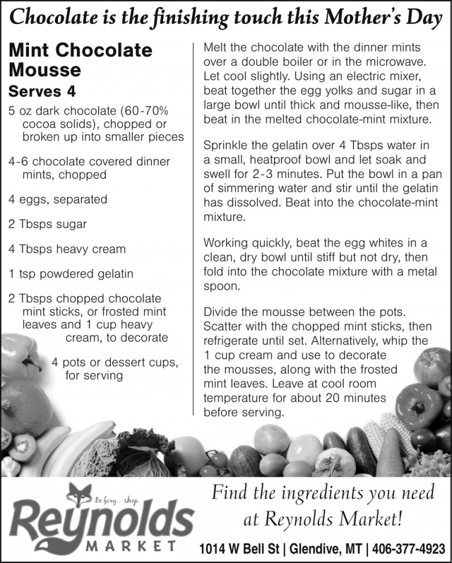 Mint Chocolate Mousse, Reynolds Market, Sidney, MT