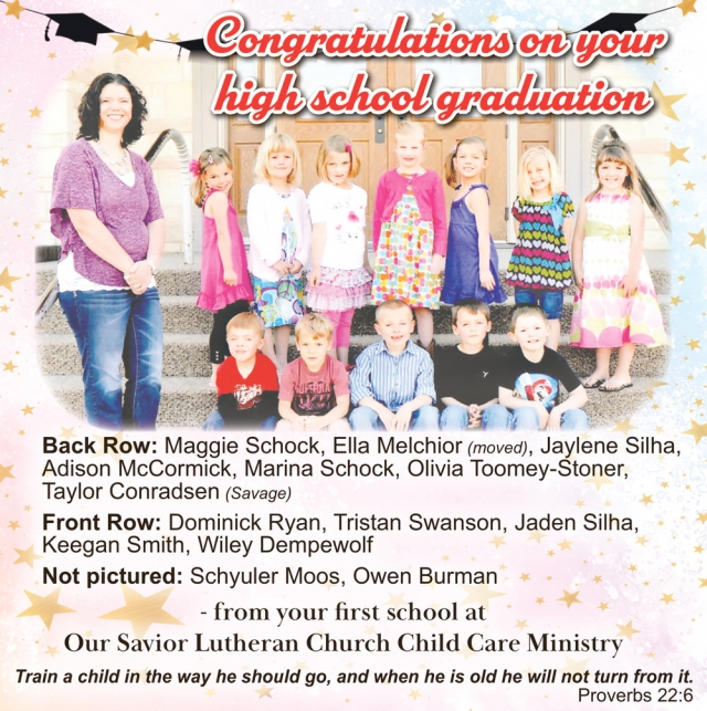 Congratulations on Your High School Graduations, Our Savior Lutheran Church Glendive, Glendive, MT
