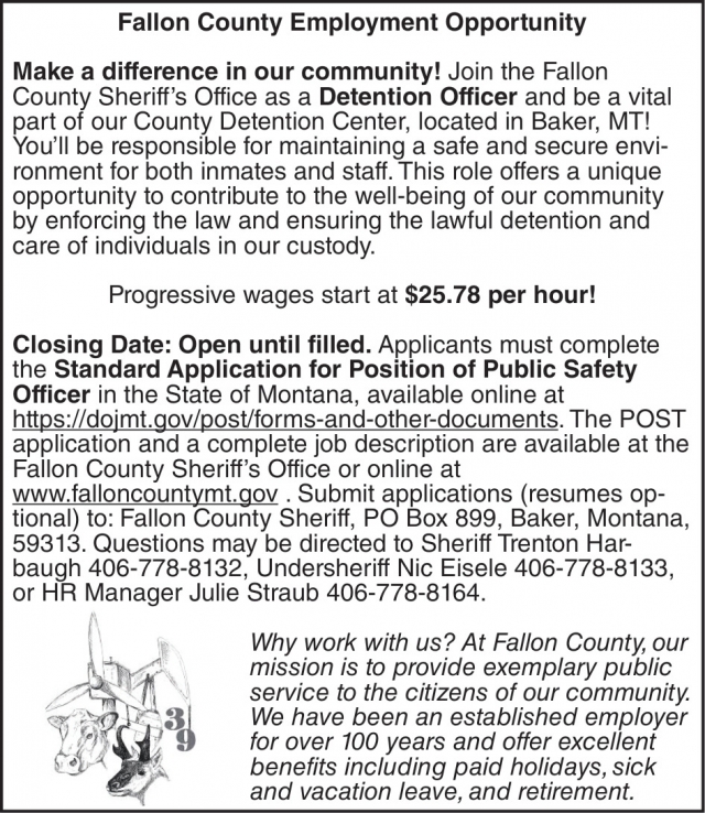 Detention Officer, Fallon County, Baker, MT