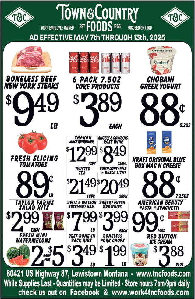 Boneless Feed New York Steaks, Town & Country Foods - Lewiston, Lewistown, MT